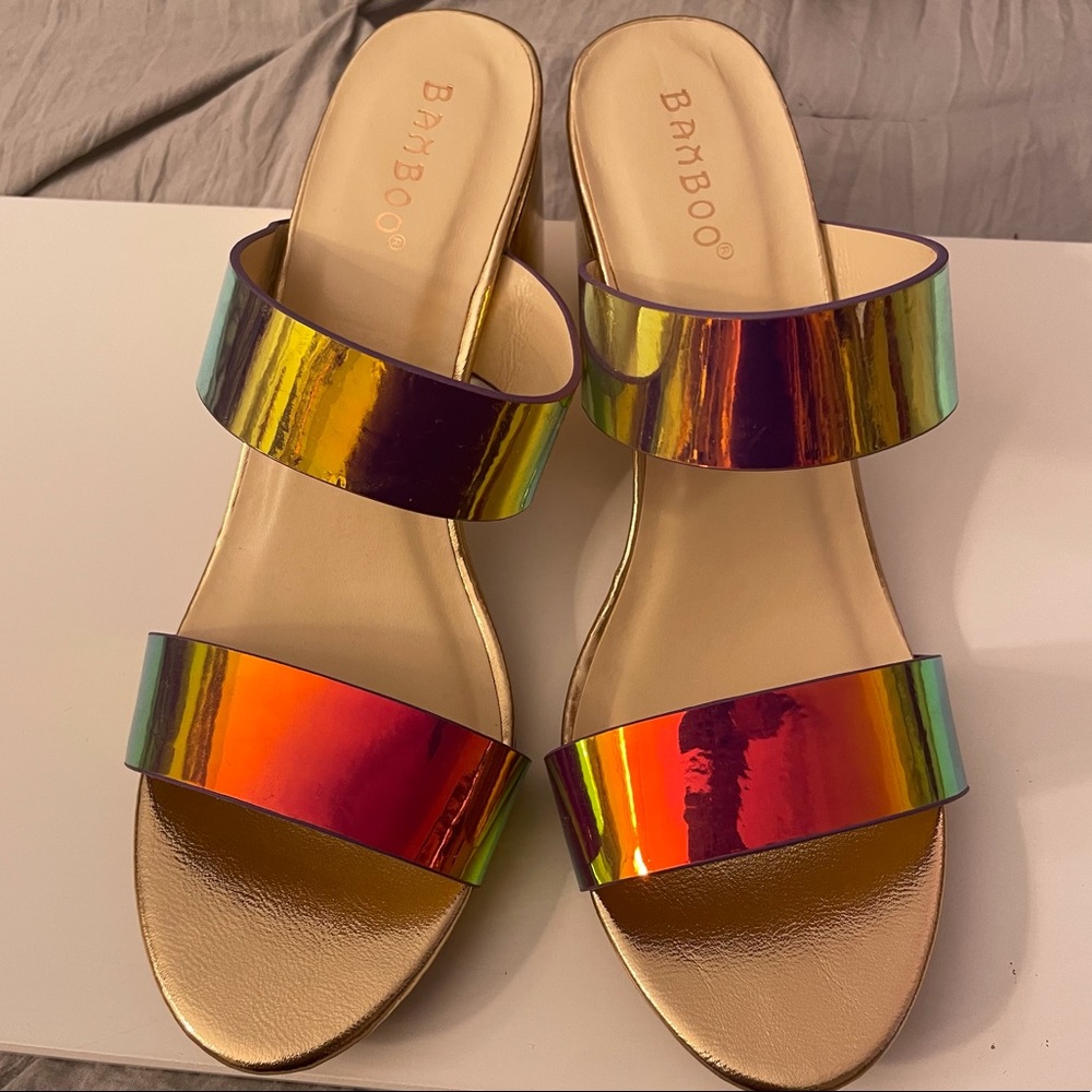 Bamboo Metallic Block Heels